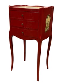 Red Painted 3 Drawer Side Table