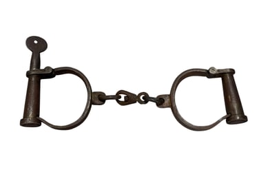 Pair of 19th C. American Iron Handcuffs w/ Key