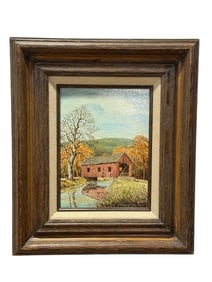Signed C. Carey Cloud Oil on Board Farm Painting