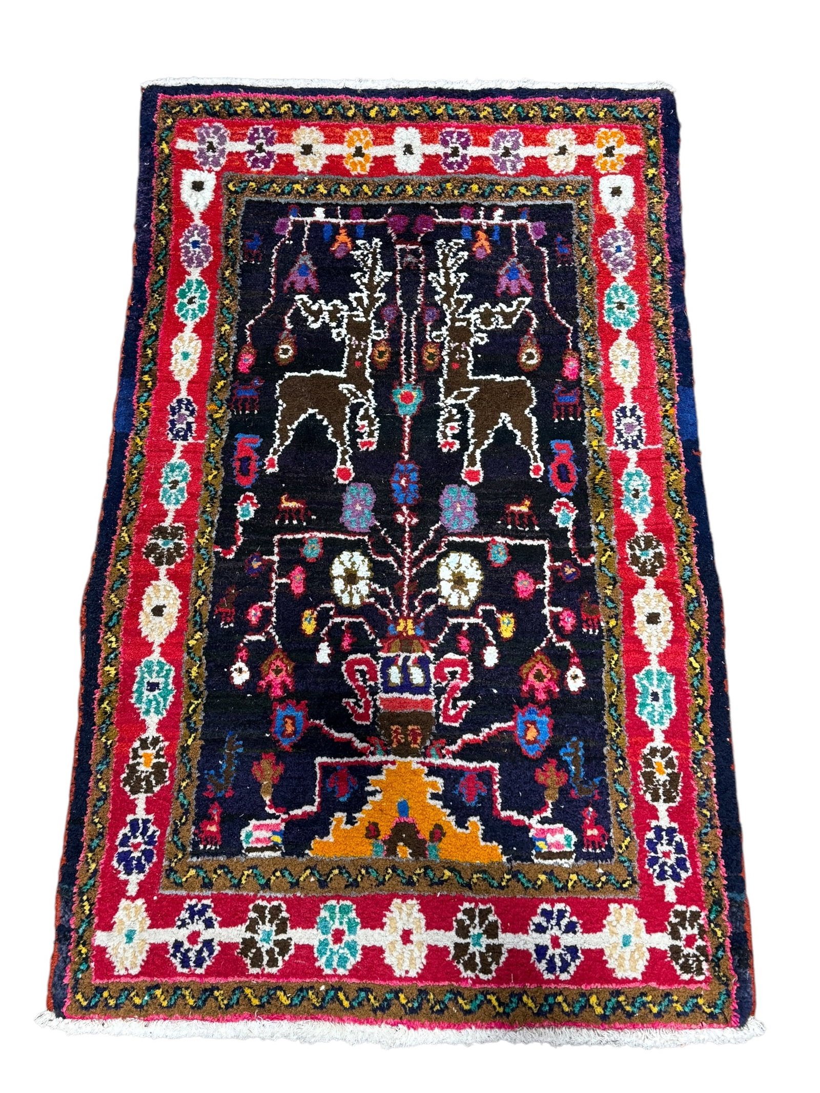 Funky Persian Wool Rug: Funky Persian Wool Rug. Measures 3' 10" x 2' 5".