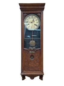 Antique Bundy Time Recorder Oak Case Wall Clock