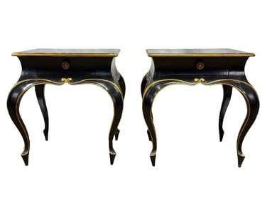 Pair of French Louis XVI Style Ebonized Side Tables w/ Drawer