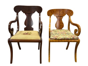 Lot of 2 Classical Empire Regency Style Arm Chairs