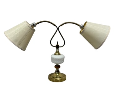 Vintage Double Hobnail Milk Glass & Brass Lamp
