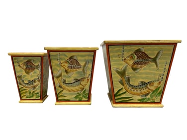 Vintage 3pc Set of Hand Painted Stacking Boxes
