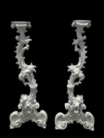 Pair of Antique Painted Carved Wood Stands