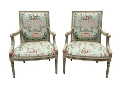 Pair of Louis XVI Style Arm Chairs