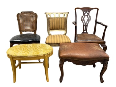 Group of 3 Chairs and 2 Stools