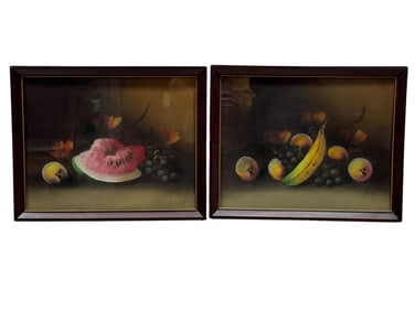 Pair of Signed Hobbs Fruit Still Life Pastel Paintings