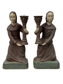 Pair of Antique Religious Figural Candle Holders
