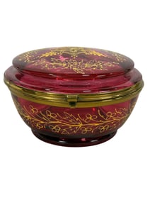 Ca. 1880 Moser Style Cranberry Glass Dresser Box