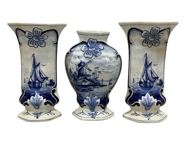 Group of 3 Dutch Delft Porcelain Vases