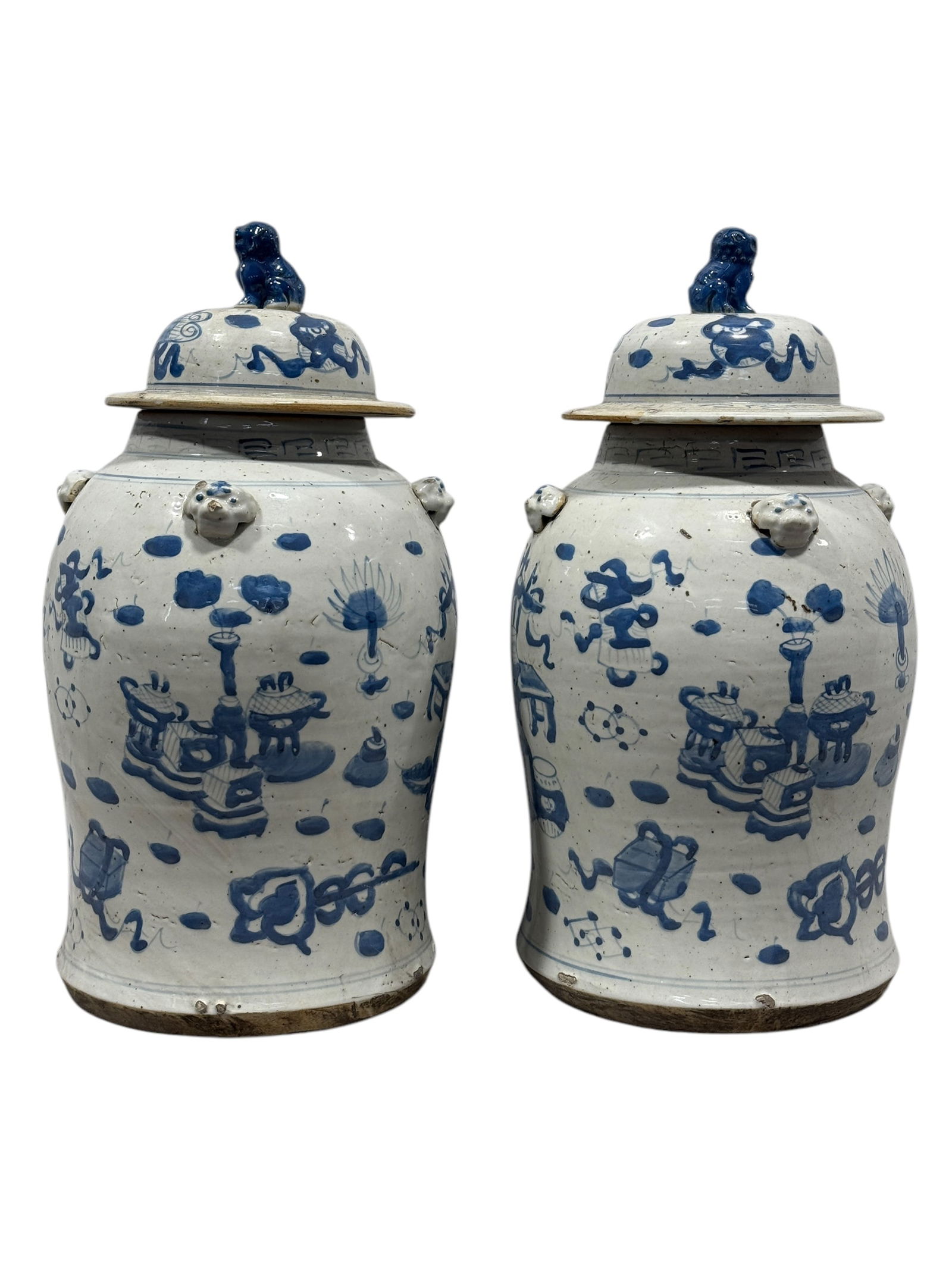 Pair of 19th C. Chinese Blue & White Covered Ginger Jars (1 of 10)