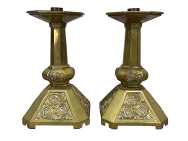 Pair of 1920s French Brass Art Deco Candle Sticks