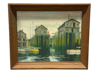 1940s Oil on Canvas New England Water Front Painting