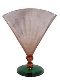 Signed Steuben Fan Vase w/ Uranium Base