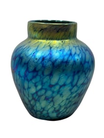 Signed Lundberg Studios Blue Aurene Opalescent Mini Vase
