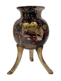 Bohemian Art Nouveau Art Glass Tripod Vase
