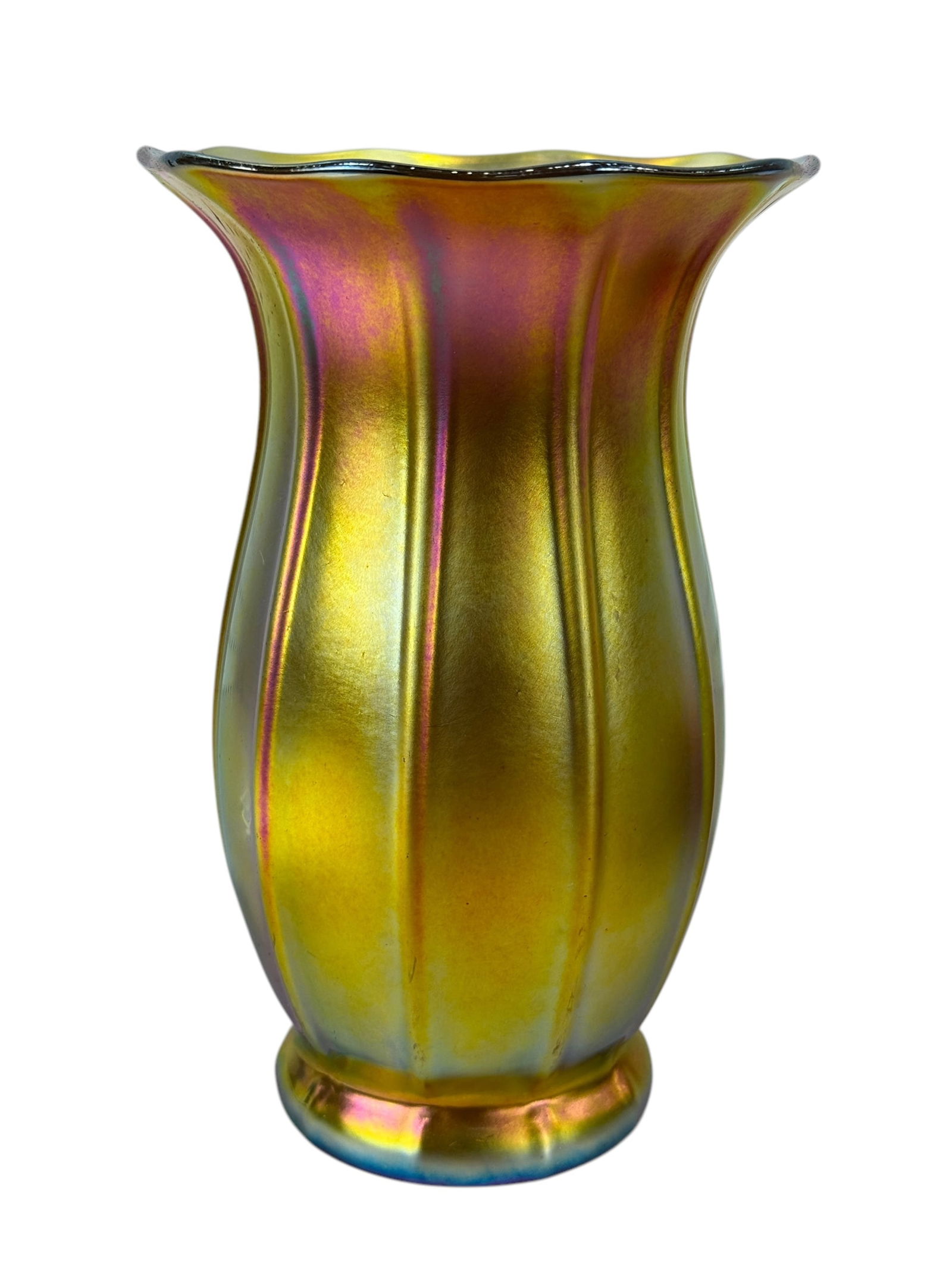 Signed Steuben Gold Aurene Tulip Ribbed Vase (1 of 5)