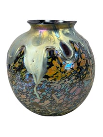 Signed Charles Lotton Lava Iridescent Art Glass Vase