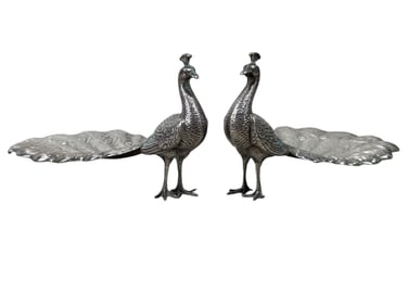 Pair of 1930s Sterling Gorham Peacock Dishes