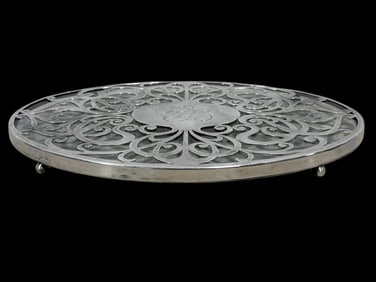 William Wise & Son Sterling Silver Trivet w/ Glass Insert