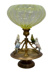 Early 20th C. Vienna Bronze Uranium Parrot Epergne