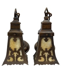 Pair of Arts & Crafts Slag Glass Hanging Lights