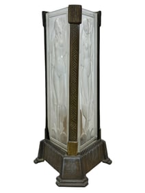 1920s Bronze & Frosted Art Deco Etched Glass Lamp