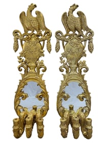 Pair of Large Federal Style Gilt Eagle Candle Sconce Wall Mirror