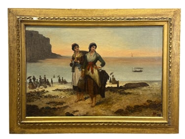 Signed Morgan 19th C. Oil on Canvas Beach Scene Painting