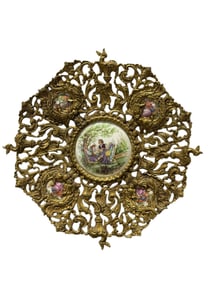 Antique Fragonard Porcelain & Brass Plaque