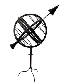 Large Vintage Hand Forged Iron Armillary Sundial