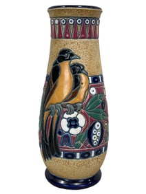 Ca. 1920 Art Deco Majolica Enamel Amphora CZ Vase
