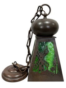 1910 Slag Glass Arts & Crafts Windmill Hanging Lantern