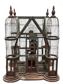 Large Victorian German Handmade Wooden Bird Cage
