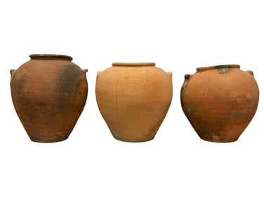 Group of 3 Antique Pottery Olive Jars