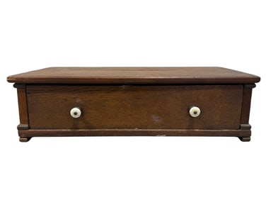 19th C Oak Sewing Box w/ Porcelain Knobs