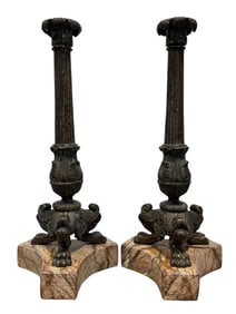 Pair of Bronze Empire Candle Sticks