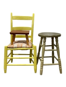 Painted Primitive Chair & 2 Stools