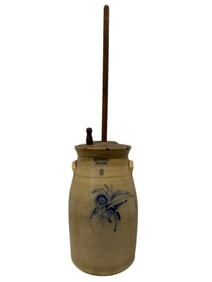 Antique 6 Gal S. Hart & Son Cobalt Pottery Churn w/ Stencil