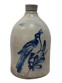 New York Stoneware Co. Cobalt Bird on Branch Jug