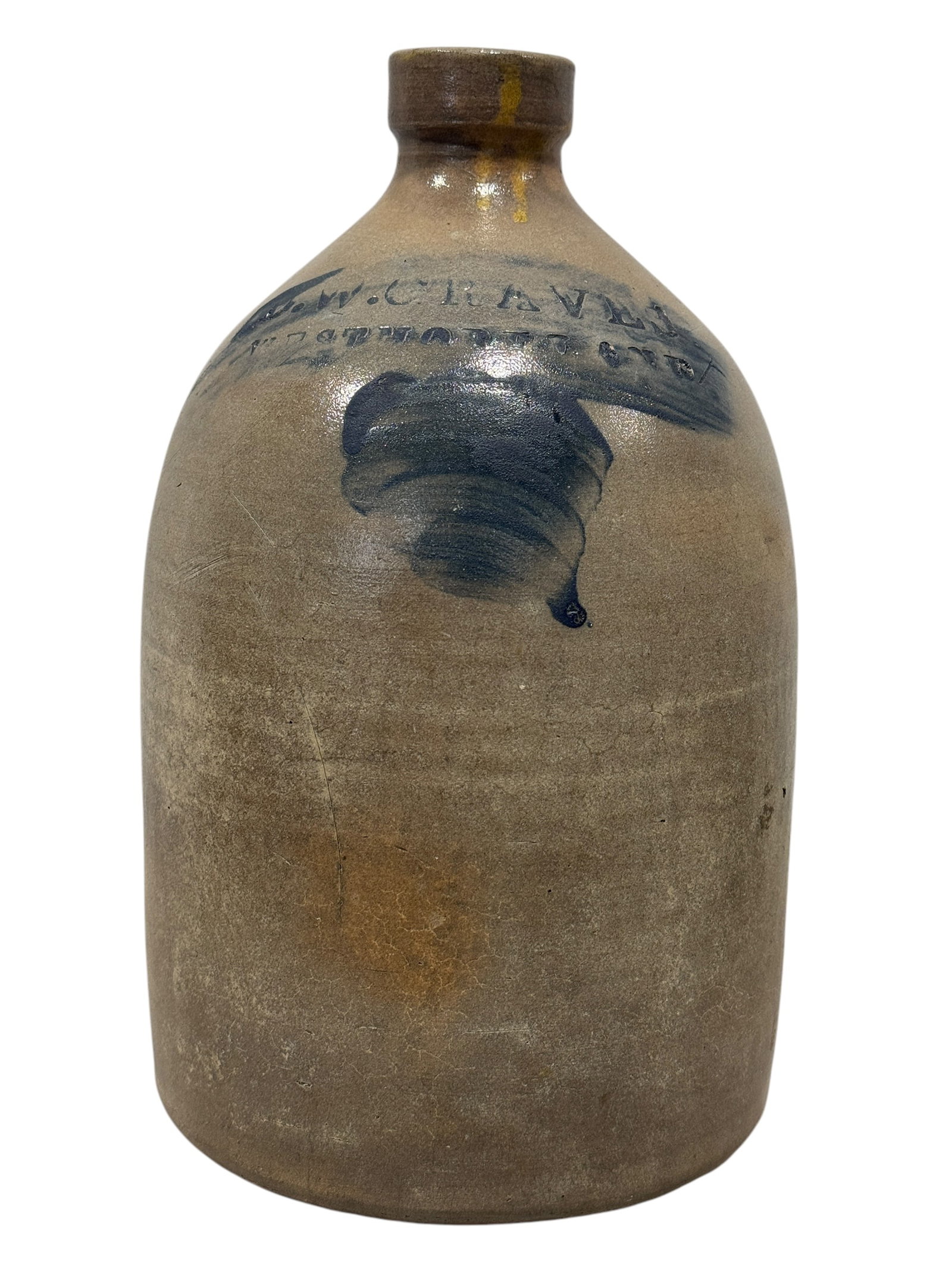 D.W. Graves Westmoreland Cobalt Stoneware Jug: D.W. Graves Westmoreland Cobalt Stoneware Jug. Stamped on the front side of jug. Measures 12" Tall.