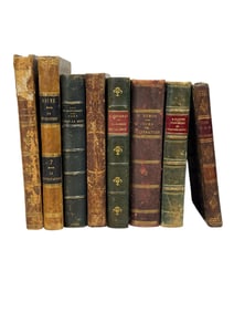 Group of 8 19th C. Spanish & French Leather Bound Books