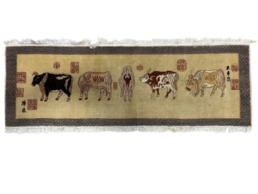 5 Bulls Handmade Silk Rug
