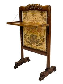 Early 19th C. French Walnut Needle Point Fire Screen w/ Shelf