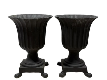 Pair of Black Cast Iron Footed Garden Planters