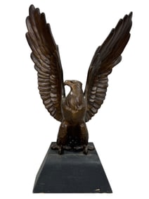 Bronze Eagle Sculpture w/ Wood Base