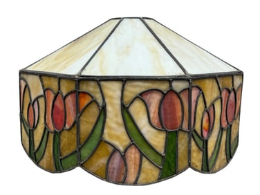 Large Antique Leaded Glass Lamp Shade