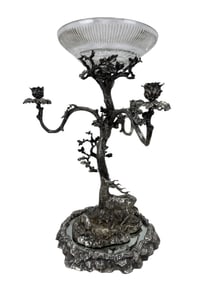 Massive 19th C. English Elkington Figural Silverplate Epergne w/ Plateau